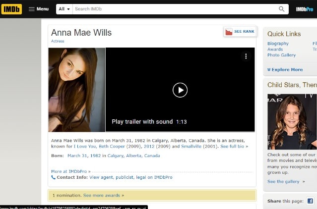 Picture of Anna Mae Routledge and her IMDb page. 